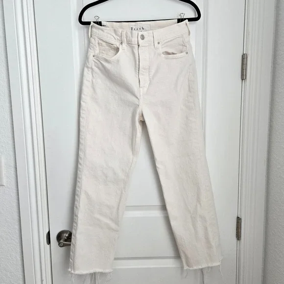 Frank & Eileen Monaghan High Rise Straight Leg Jeans Cream Raw Hem 29 - Picture 2 of 11